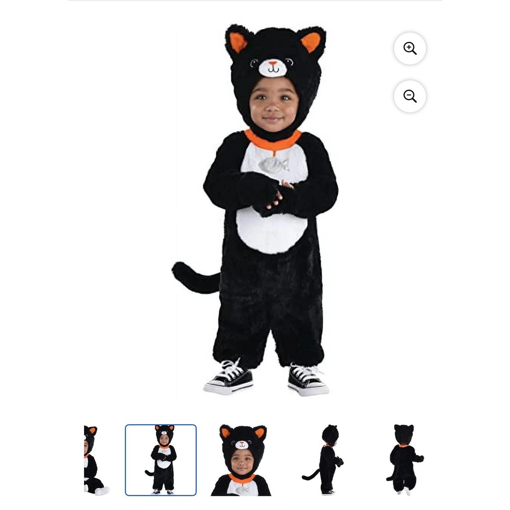 Cuddly Black Cat Costume Infant 6-12 Months Black New 3pc Plush Jumpsuit Hood